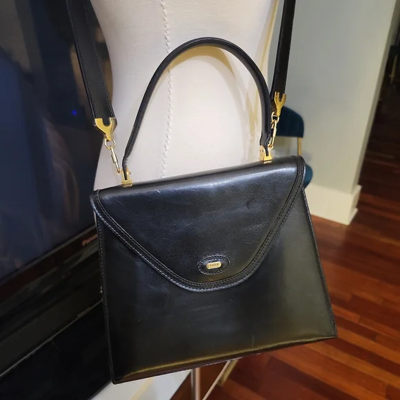 Bally Vtg. Black Leather 2way Bag Top Handle Crossbody Structured Bag - Picture 15 of 15